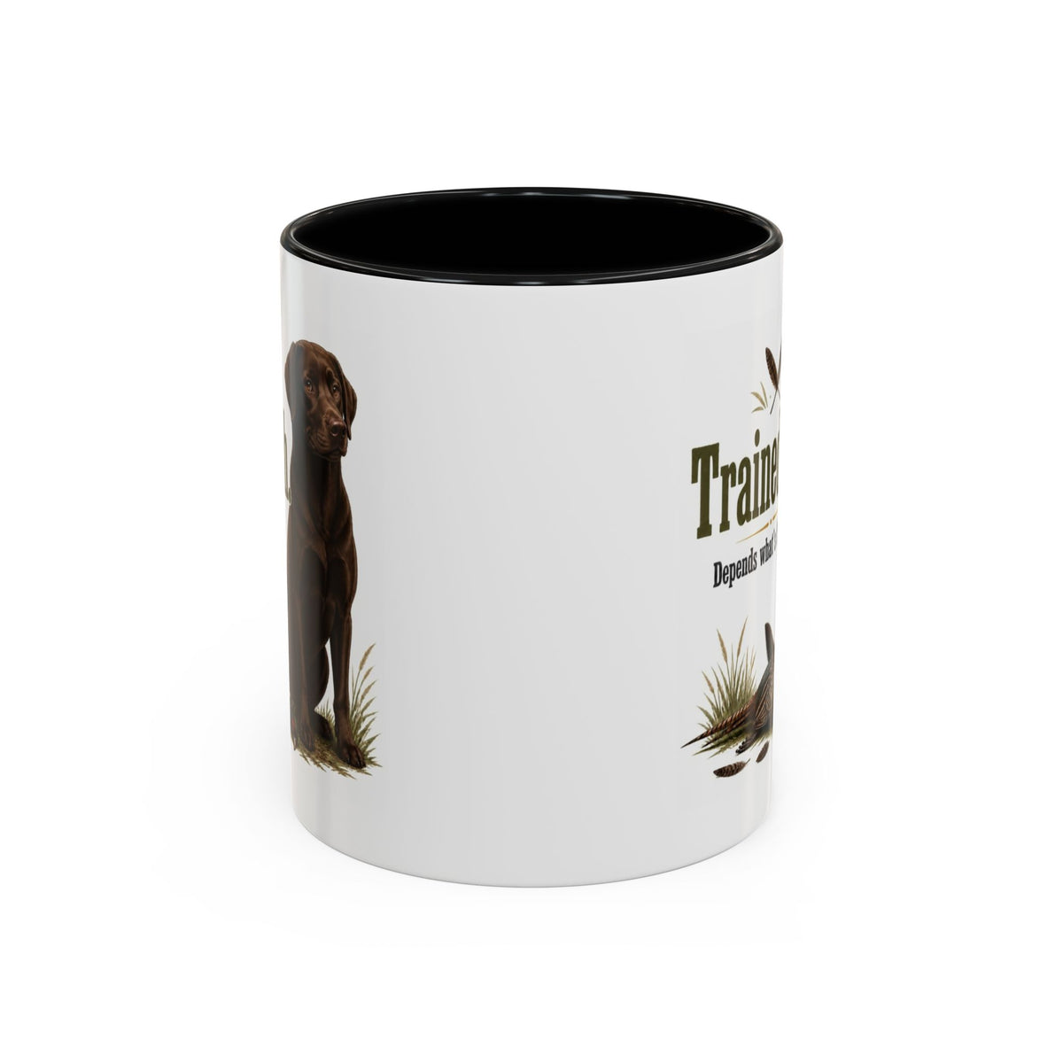 Funny Chocolate Labrador Mug - Trained-ish Depends What's Flying, Working Gun Dog Gift, Pheasant Shooting Mug, 11oz