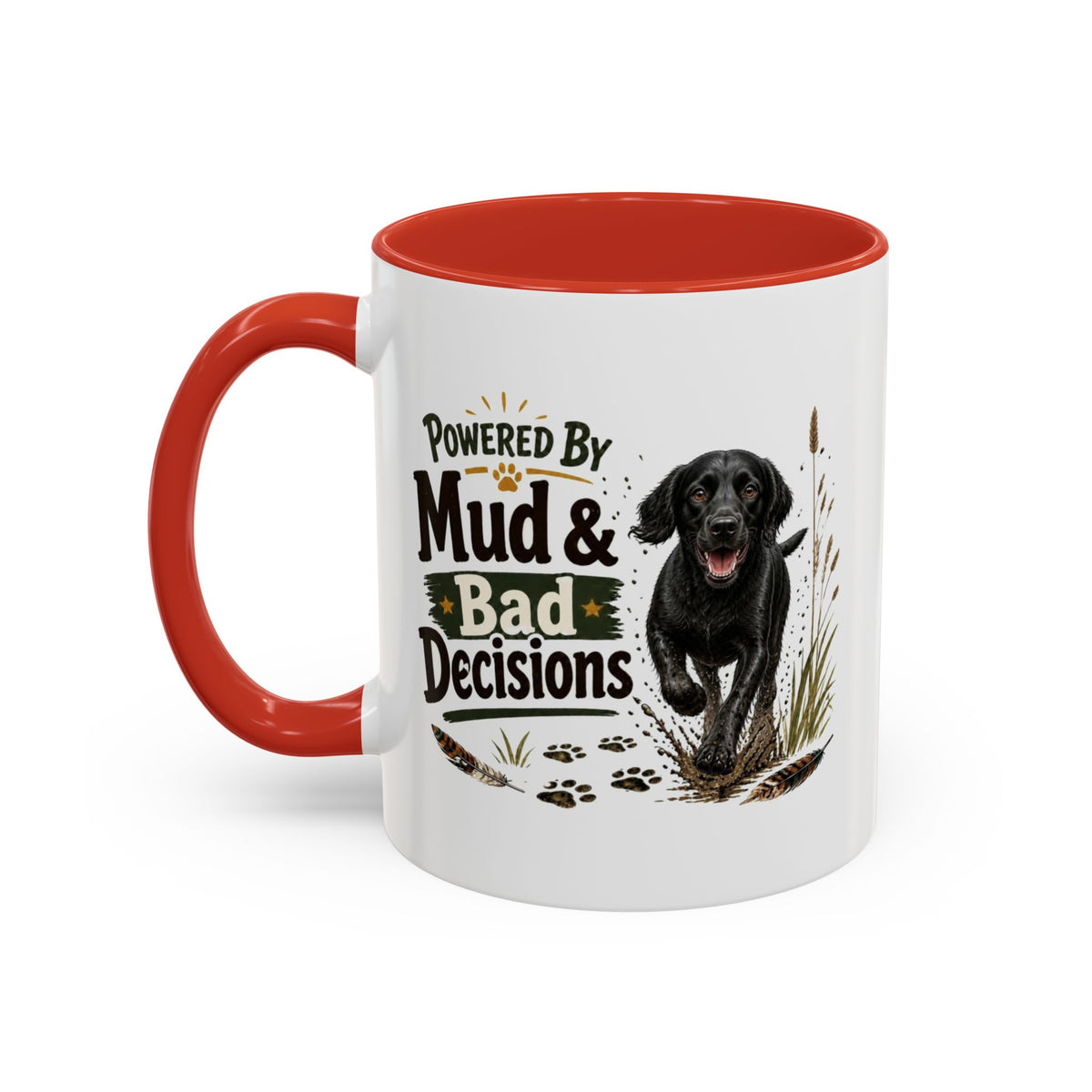 Funny Black Cocker Spaniel Mug - Powered By Mud & Bad Decisions, Muddy Dog Owner Gift, Gundog Lover Coffee Mug, 11oz