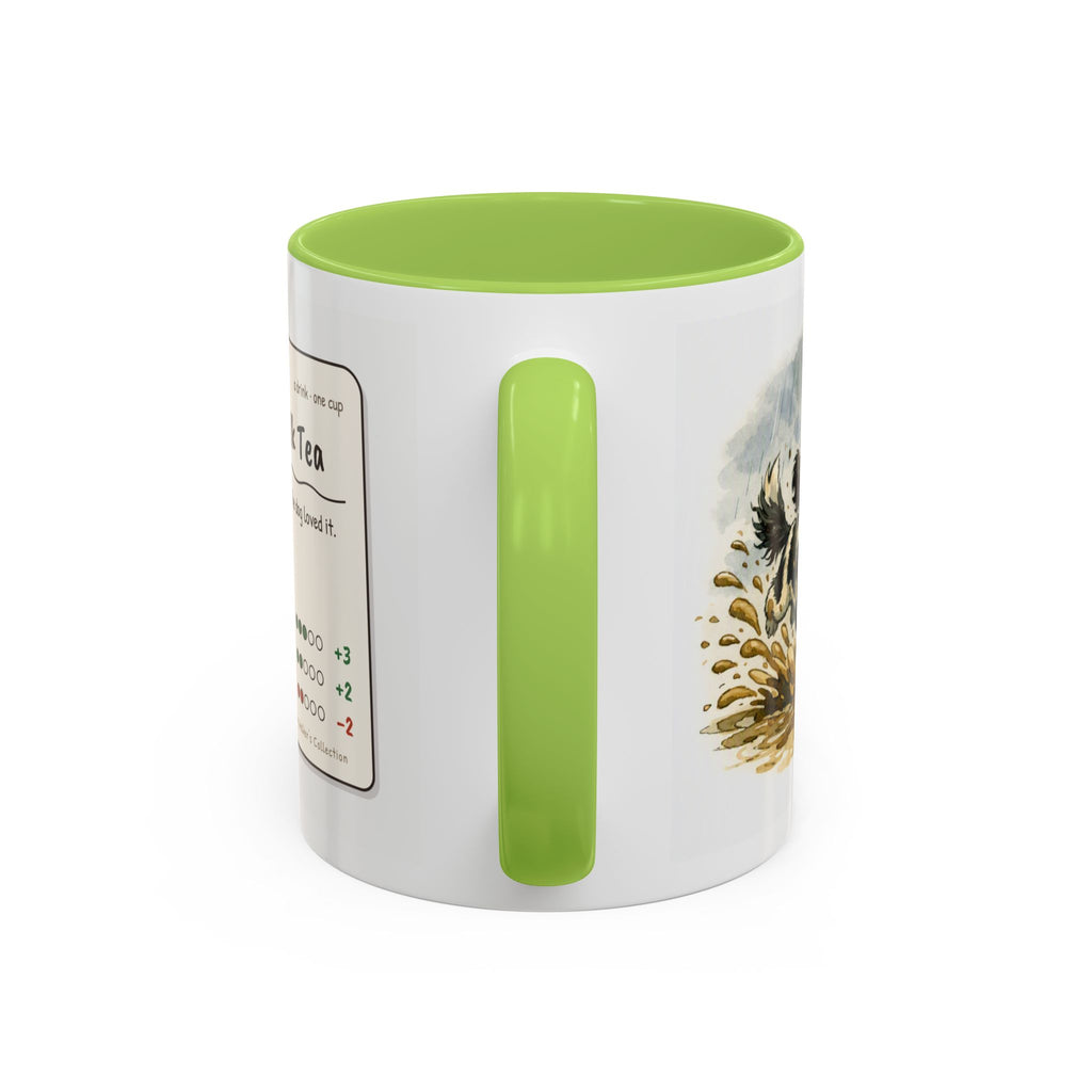 Funny dog walker mug, man with black and white dog on a muddy rainy walk – view 11