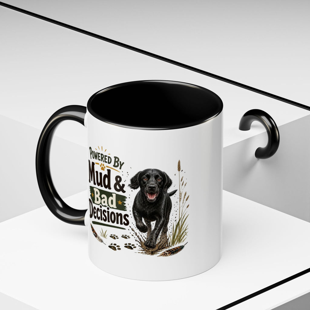 Funny Black Cocker Spaniel Mug - Powered By Mud & Bad Decisions, Muddy Dog Owner Gift, Gundog Lover Coffee Mug, 11oz