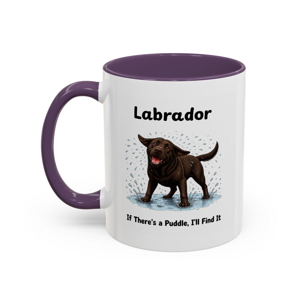 Personalised Chocolate Labrador Mug - If There's a Puddle, I'll Find It - Custom Dog Name, Funny Wet Dog Gift, 11oz