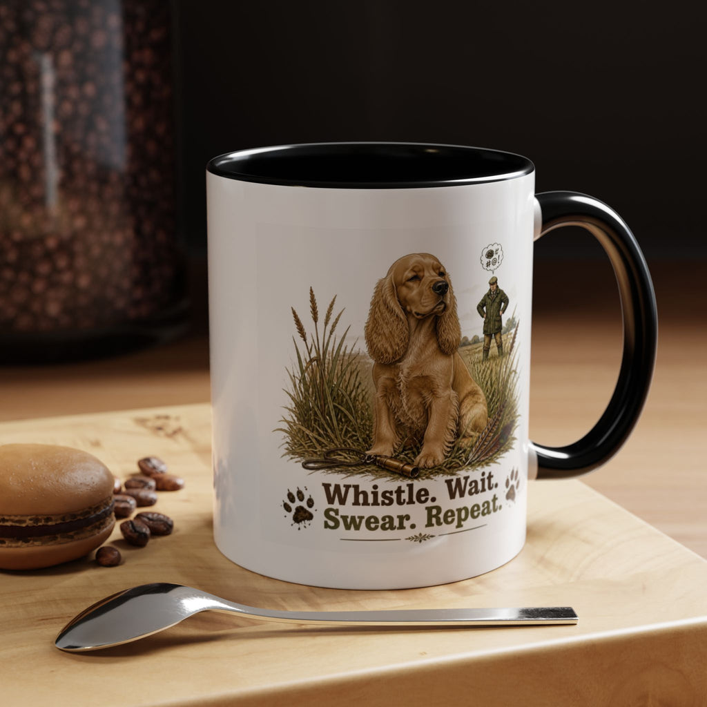 Funny Golden Cocker Spaniel Mug - Whistle. Wait. Swear. Repeat. Working Gun Dog Gift, Dog Training Mug, 11oz
