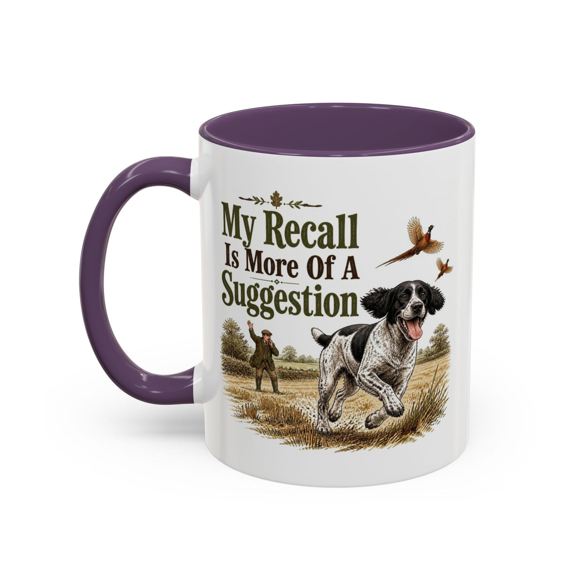 Funny Black and White Springer Spaniel Mug - My Recall Is More Of A Suggestion, Working Gun Dog Gift, Pheasant Shooting Mug, 11oz