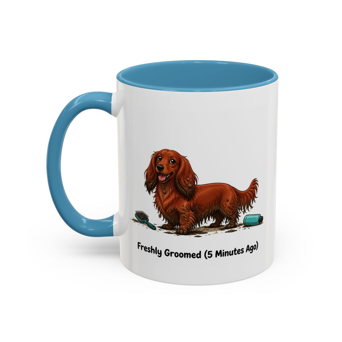 Freshly Groomed Mug - Mini Long Haired Dachshund - Red