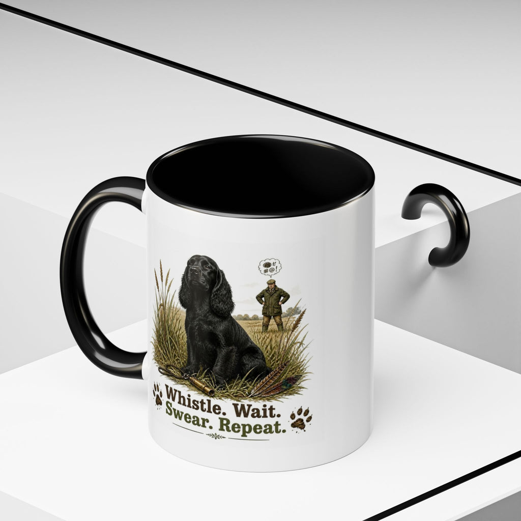 Funny Black Cocker Spaniel Mug - Whistle. Wait. Swear. Repeat. Working Gun Dog Gift, Dog Training Mug, 11oz