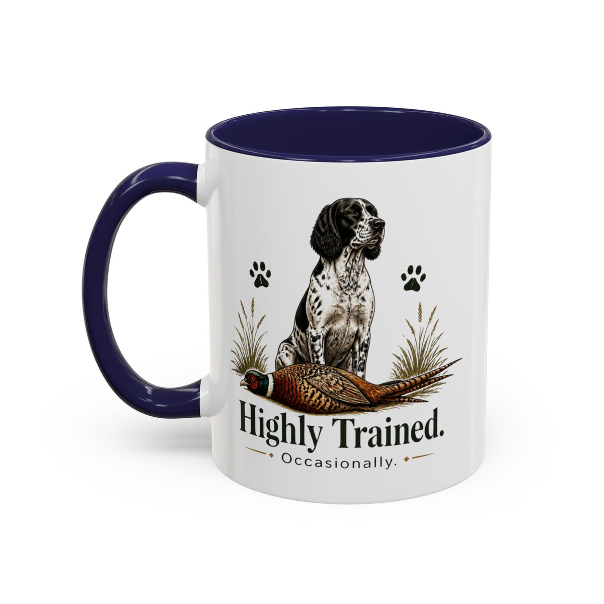 Funny Black and White Springer Spaniel Mug - Highly Trained Occasionally, Gundog Owner Gift, Shooting Dog Lover Coffee Mug, 11oz