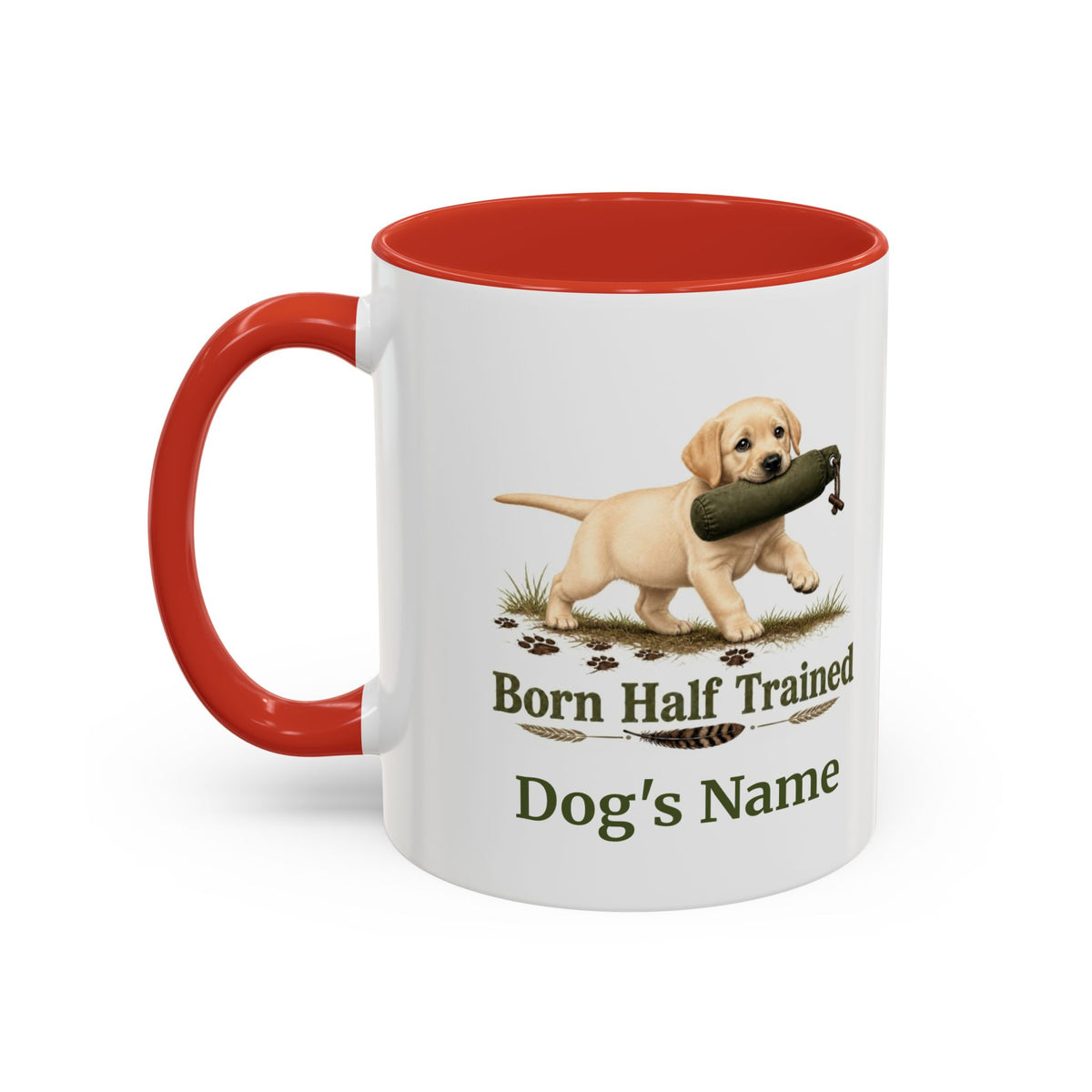 Personalised Yellow Labrador Puppy Mug - Born Half Trained - Custom Dog Name, Training Dummy Gun Dog Gift, 11oz