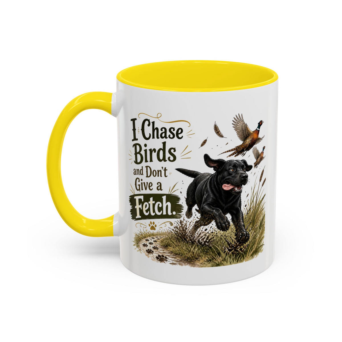 Funny Black Labrador Mug - I Chase Birds and Don't Give a Fetch, Working Gun Dog Gift, Pheasant Shooting Mug, 11oz