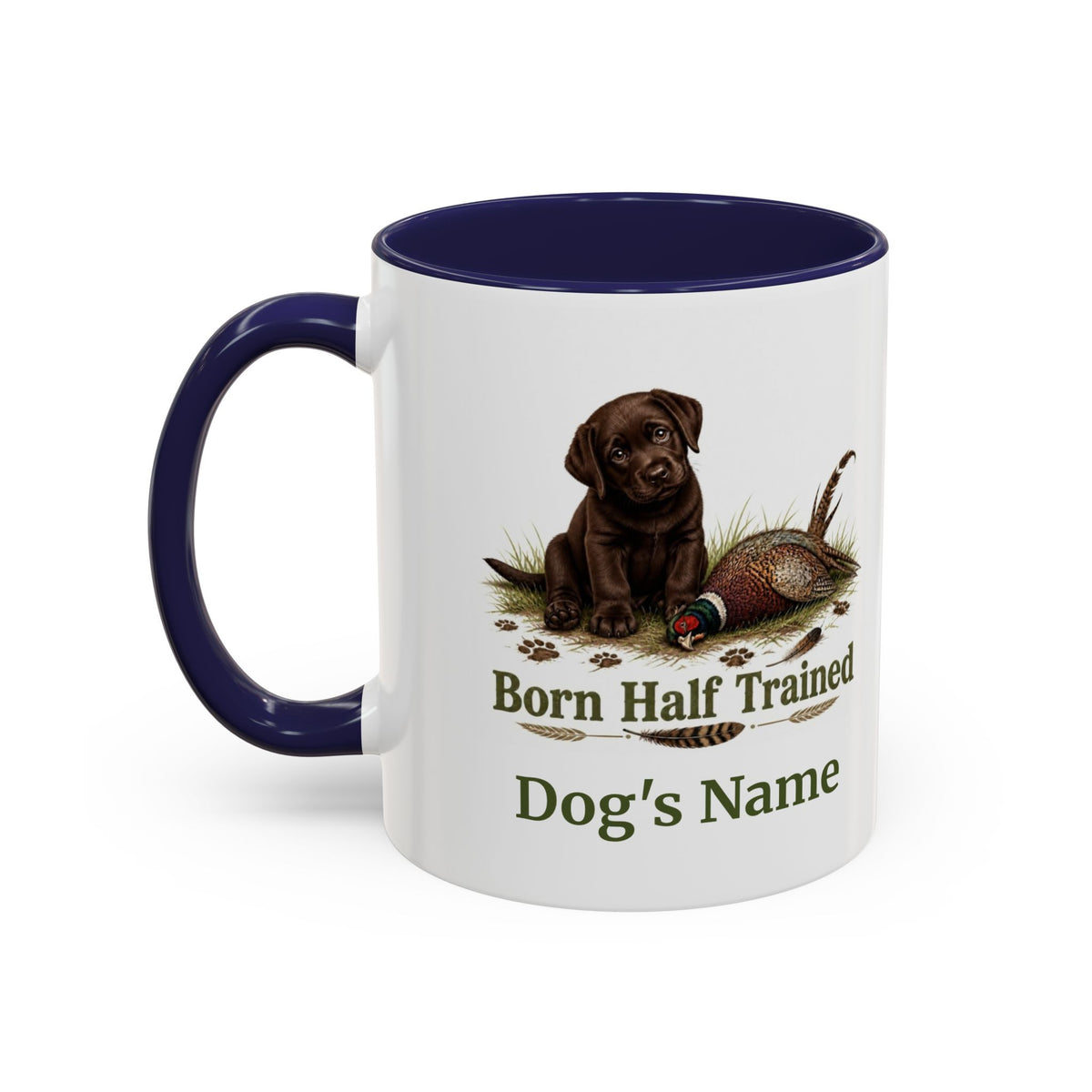 Personalised Chocolate Labrador Puppy Mug - Born Half Trained - Custom Dog Name, Pheasant Gun Dog Gift, 11oz