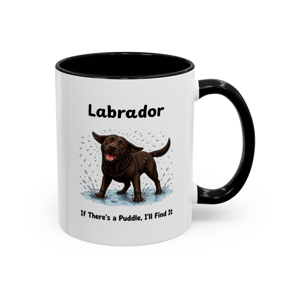 Personalised Chocolate Labrador Mug - If There's a Puddle, I'll Find It - Custom Dog Name, Funny Wet Dog Gift, 11oz