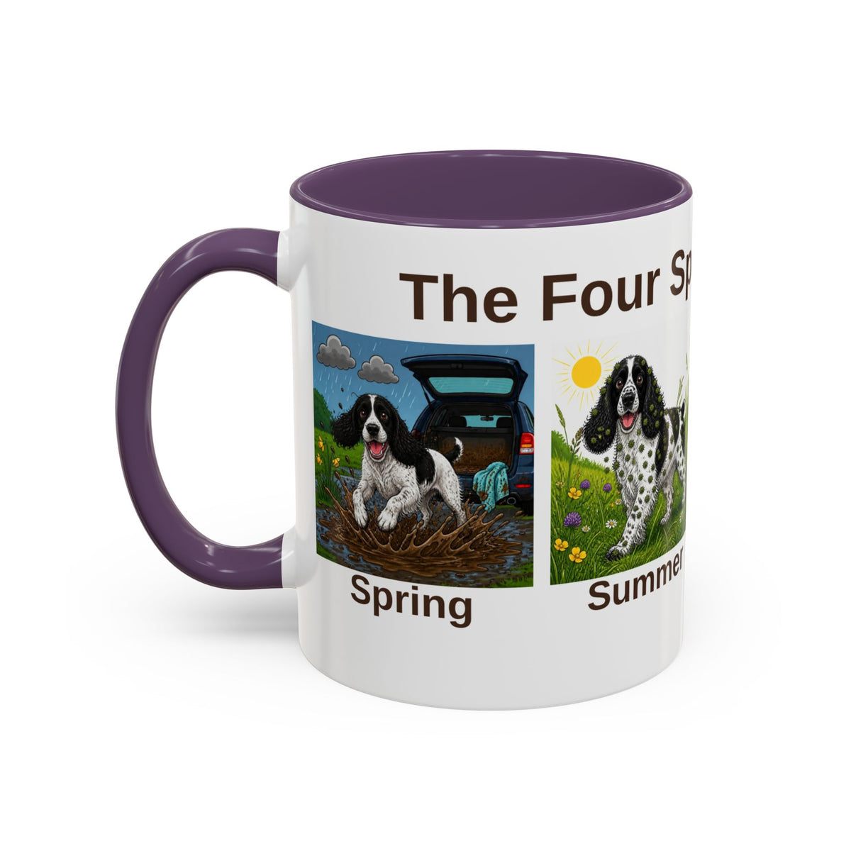 Four Spaniel Seasons Mug - Springer Spaniel - Black & White