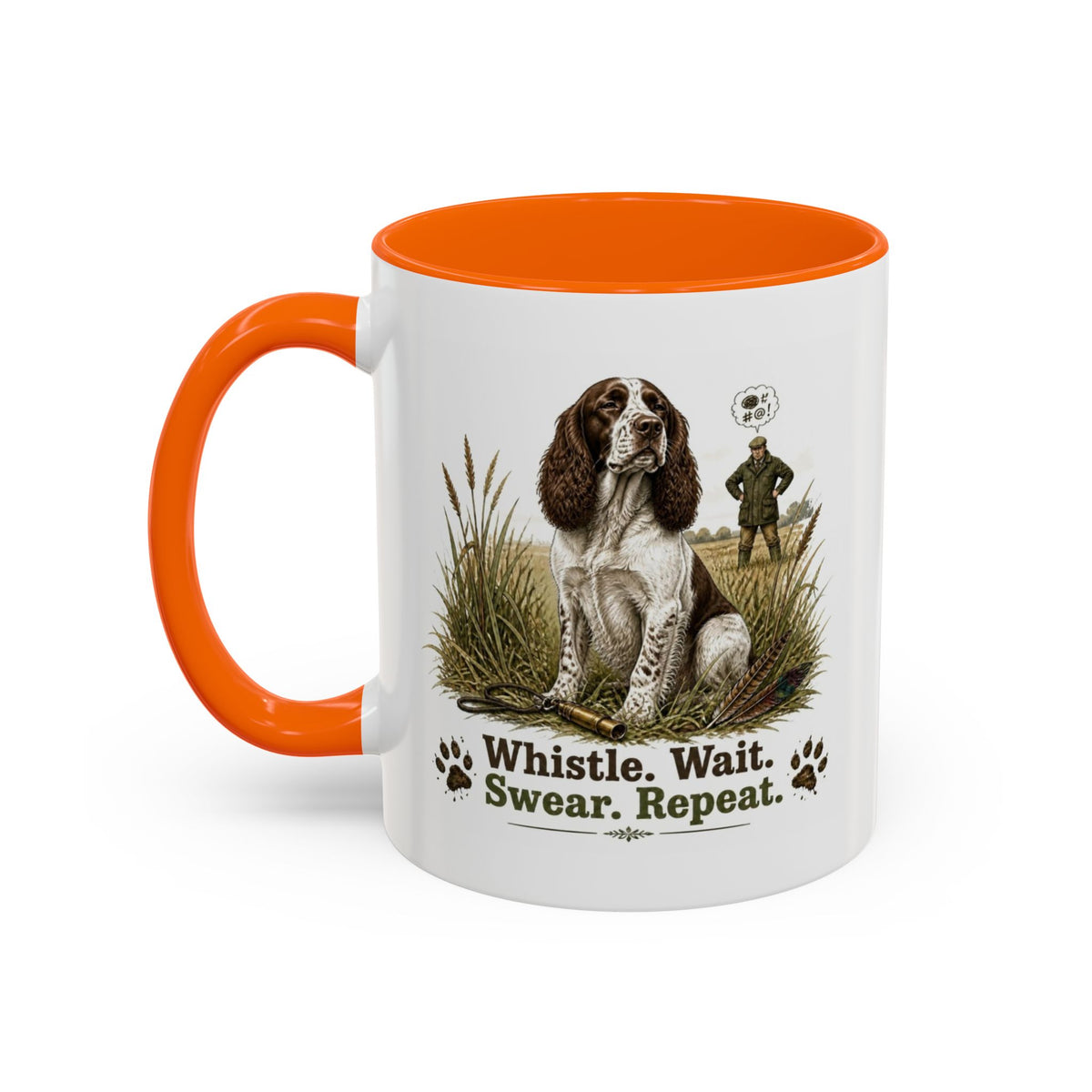 Funny Liver and White Springer Spaniel Mug - Whistle. Wait. Swear. Repeat. Working Gun Dog Gift, Dog Training Mug, 11oz