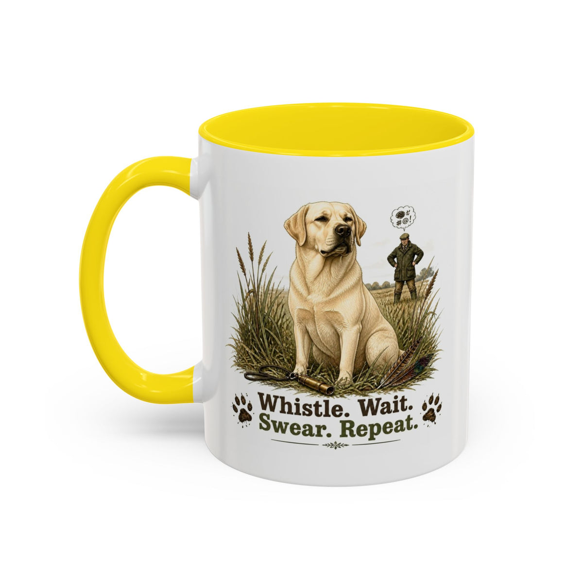 Funny Yellow Labrador Mug - Whistle. Wait. Swear. Repeat. Working Gun Dog Gift, Dog Training Mug, 11oz