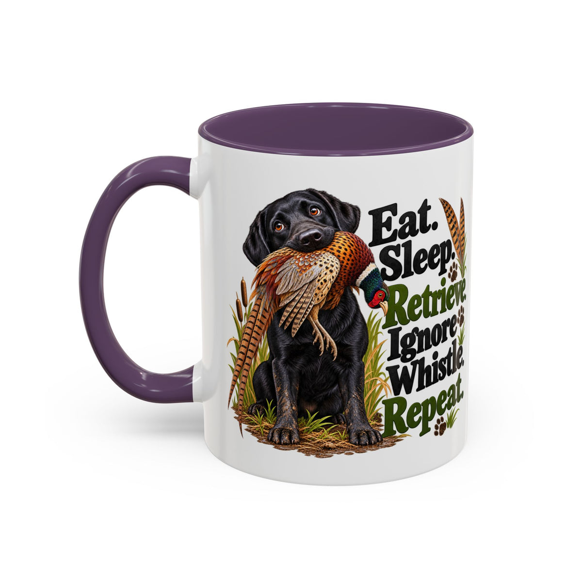 Funny Black Labrador Mug - Eat Sleep Retrieve Ignore Whistle Repeat, Gundog Owner Gift, Shooting Dog Lover Coffee Mug, 11oz