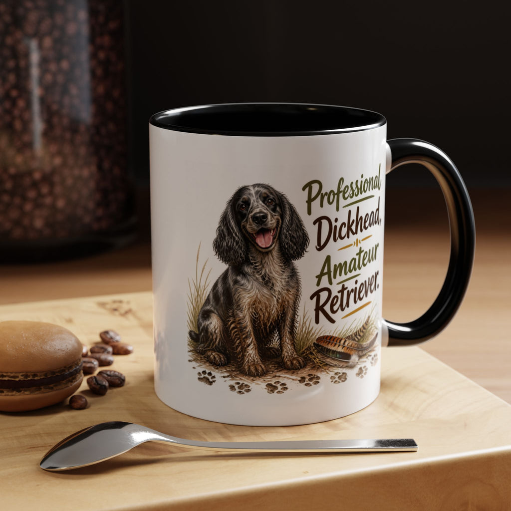 Funny Blue Roan Cocker Spaniel Mug - Professional Dickhead, Amateur Retriever, Working Gun Dog Gift, Pheasant Shooting Mug, 11oz
