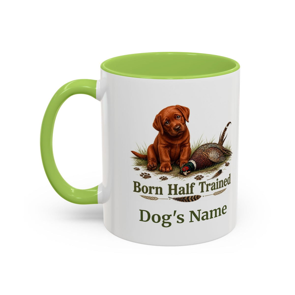 Personalised Fox Red Labrador Puppy Mug - Born Half Trained - Custom Dog Name, Pheasant Gun Dog Gift, 11oz