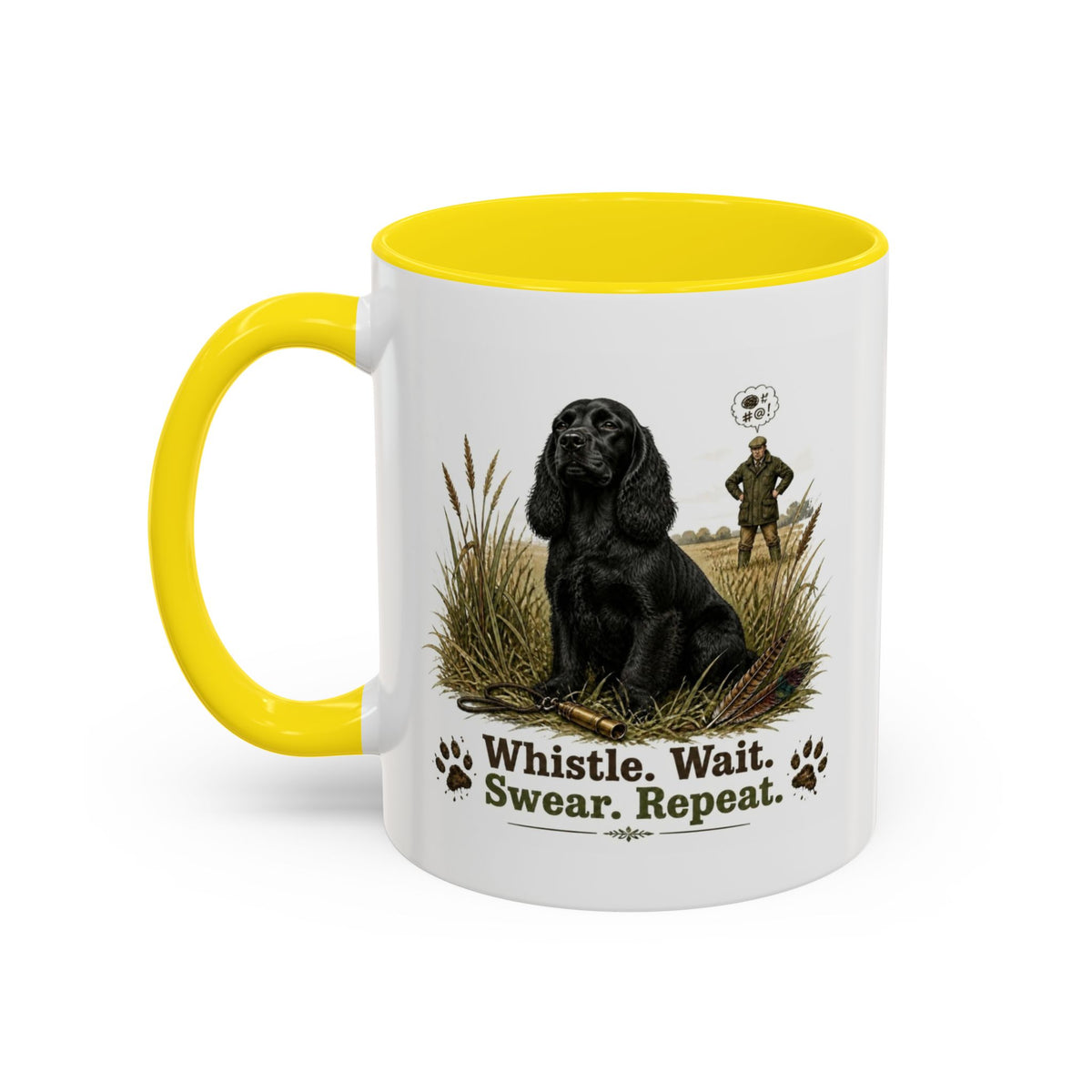 Funny Black Cocker Spaniel Mug - Whistle. Wait. Swear. Repeat. Working Gun Dog Gift, Dog Training Mug, 11oz