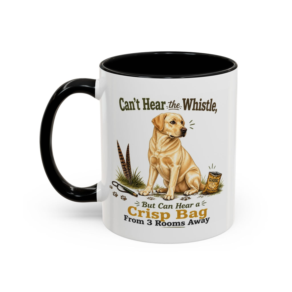 Funny Yellow Labrador Mug - Can't Hear the Whistle But Can Hear a Crisp Bag, Working Gun Dog Gift, Greedy Dog Mug, 11oz