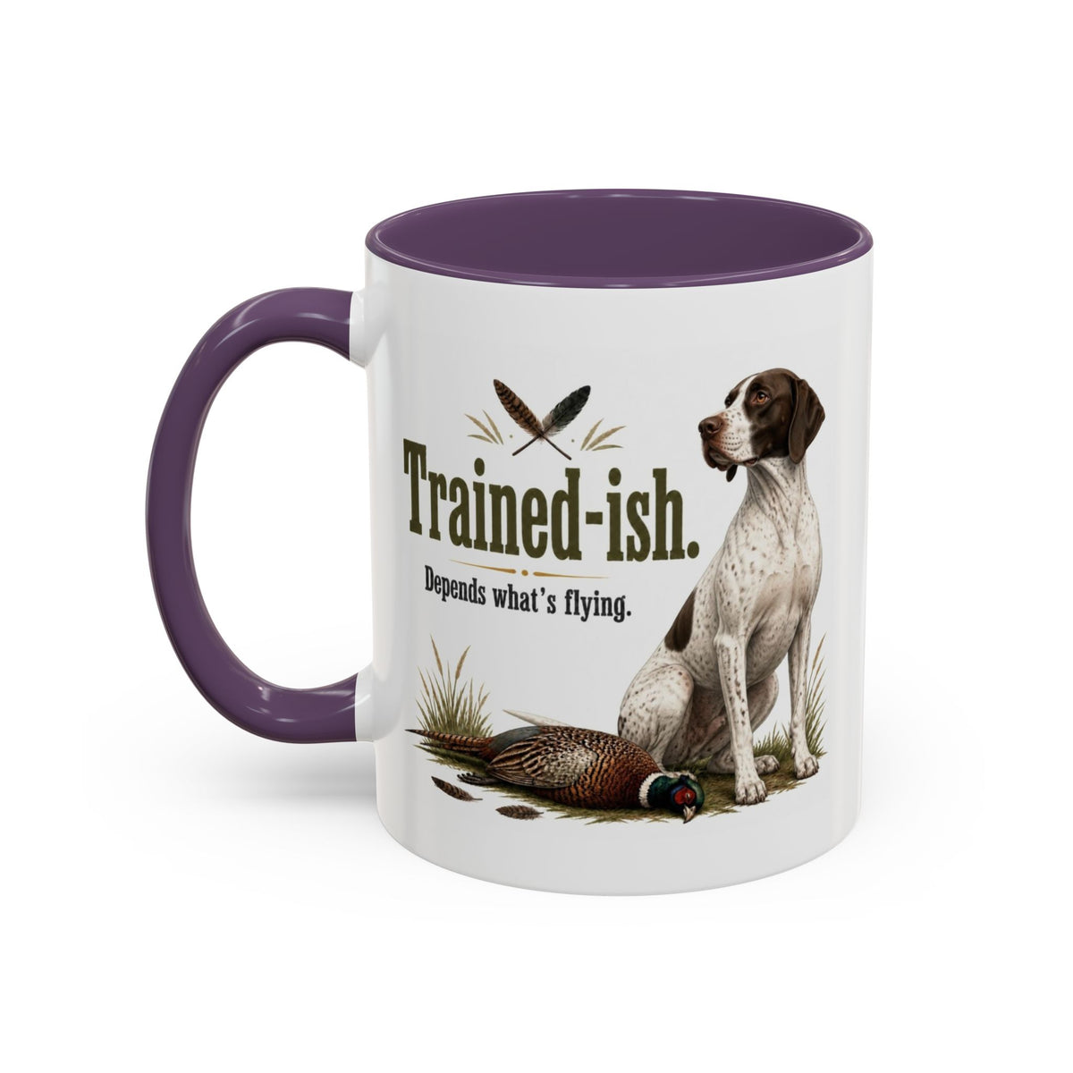 Funny English Pointer Mug - Trained-ish Depends What's Flying, Working Gun Dog Gift, Pheasant Shooting Mug, 11oz