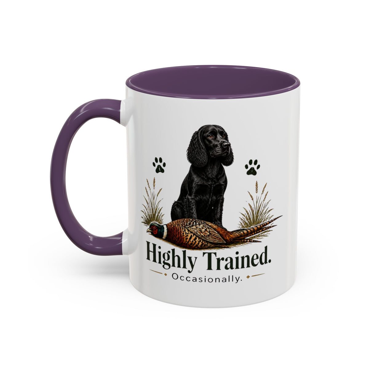 Funny Black Cocker Spaniel Mug - Highly Trained Occasionally, Gundog Owner Gift, Shooting Dog Lover Coffee Mug, 11oz
