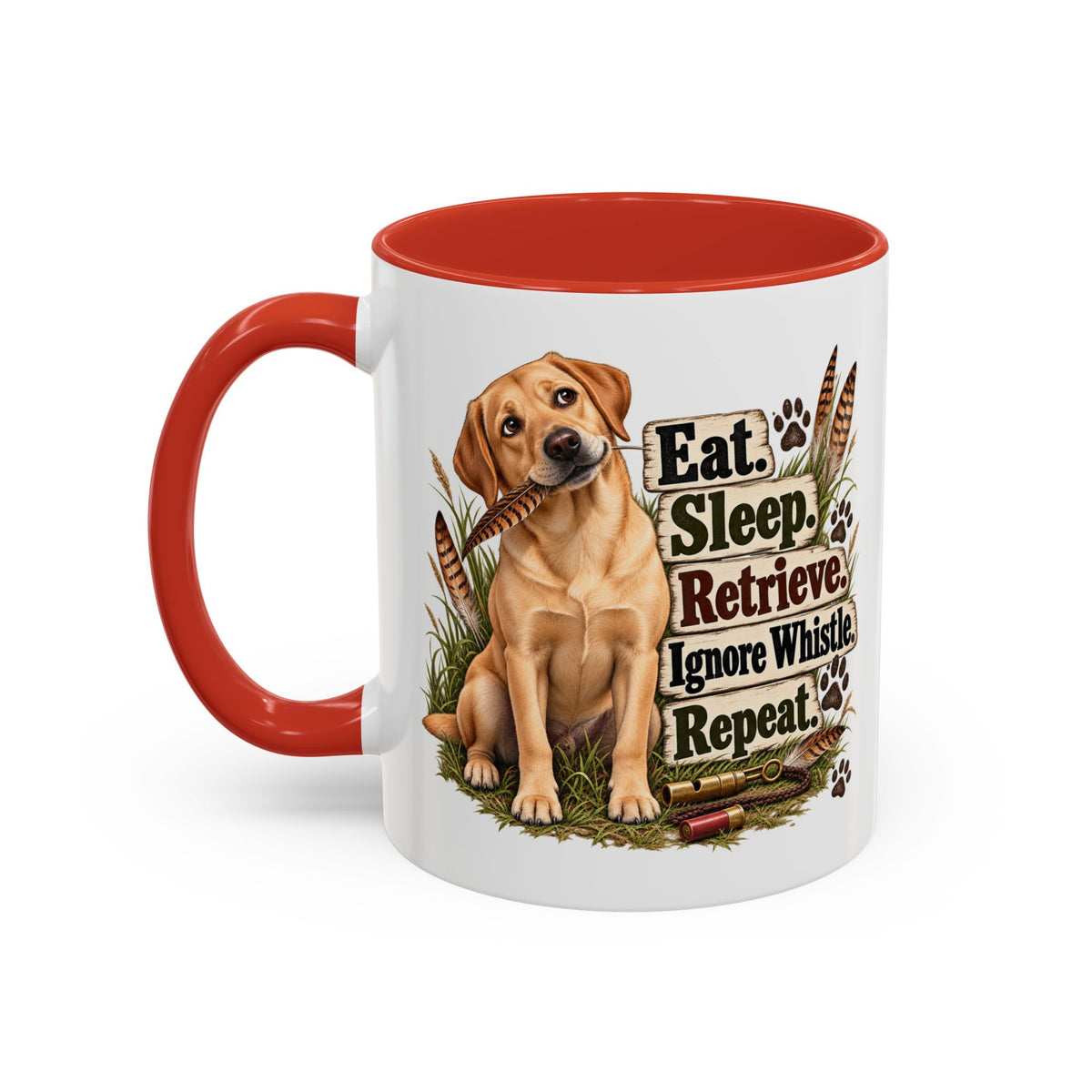 Funny Yellow Labrador Mug - Eat Sleep Retrieve Ignore Whistle Repeat, Gundog Owner Gift, Shooting Dog Lover Coffee Mug, 11oz