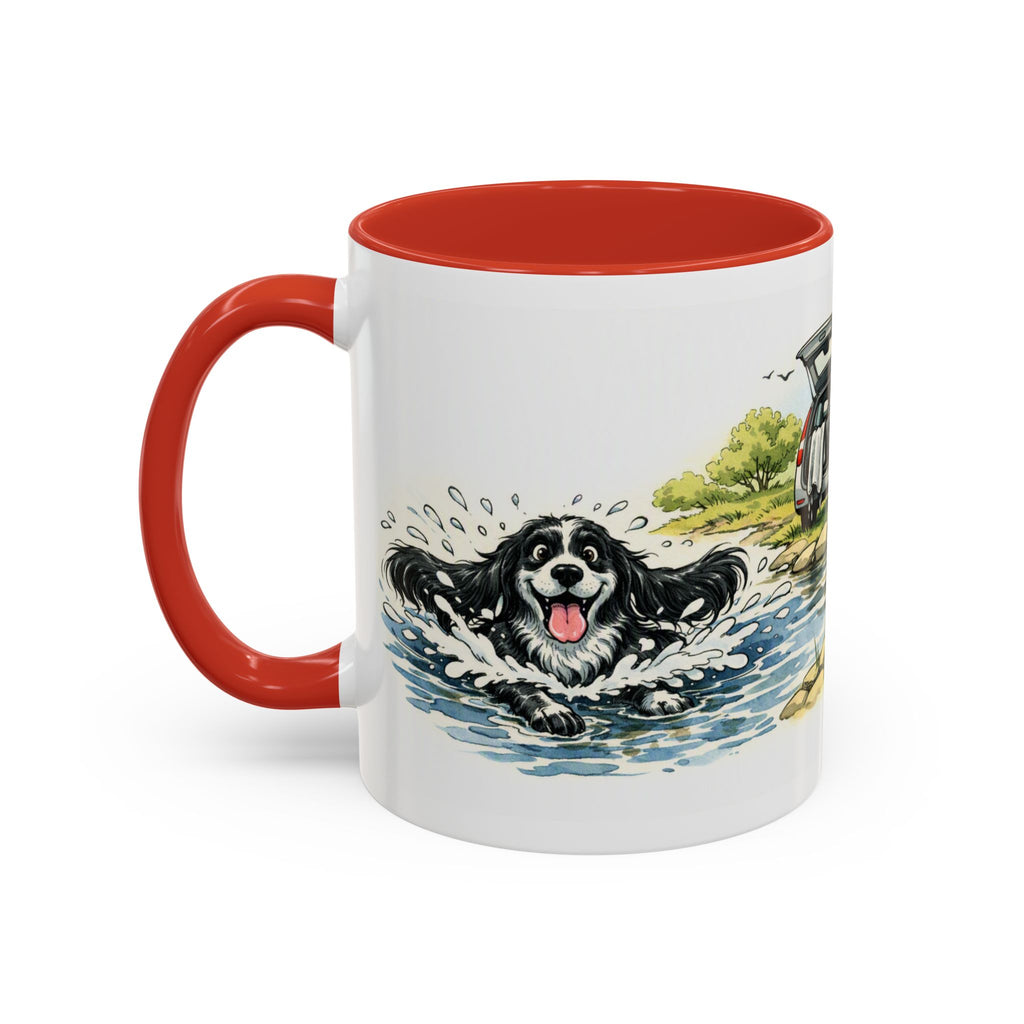 Funny cocker spaniel mug, wet black and white spaniel and car – view 5