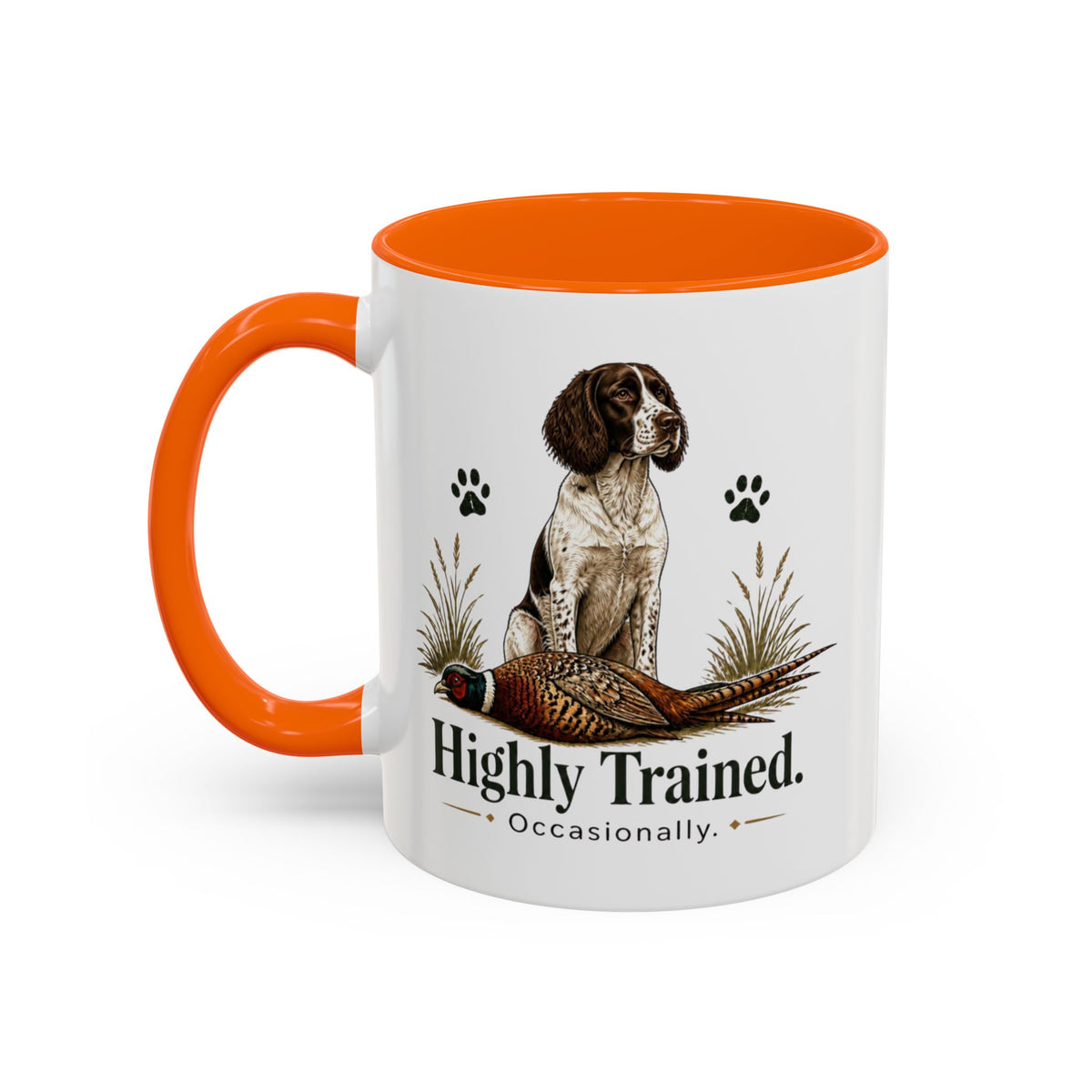 Funny Liver and White Springer Spaniel Mug - Highly Trained Occasionally, Gundog Owner Gift, Shooting Dog Lover Coffee Mug, 11oz