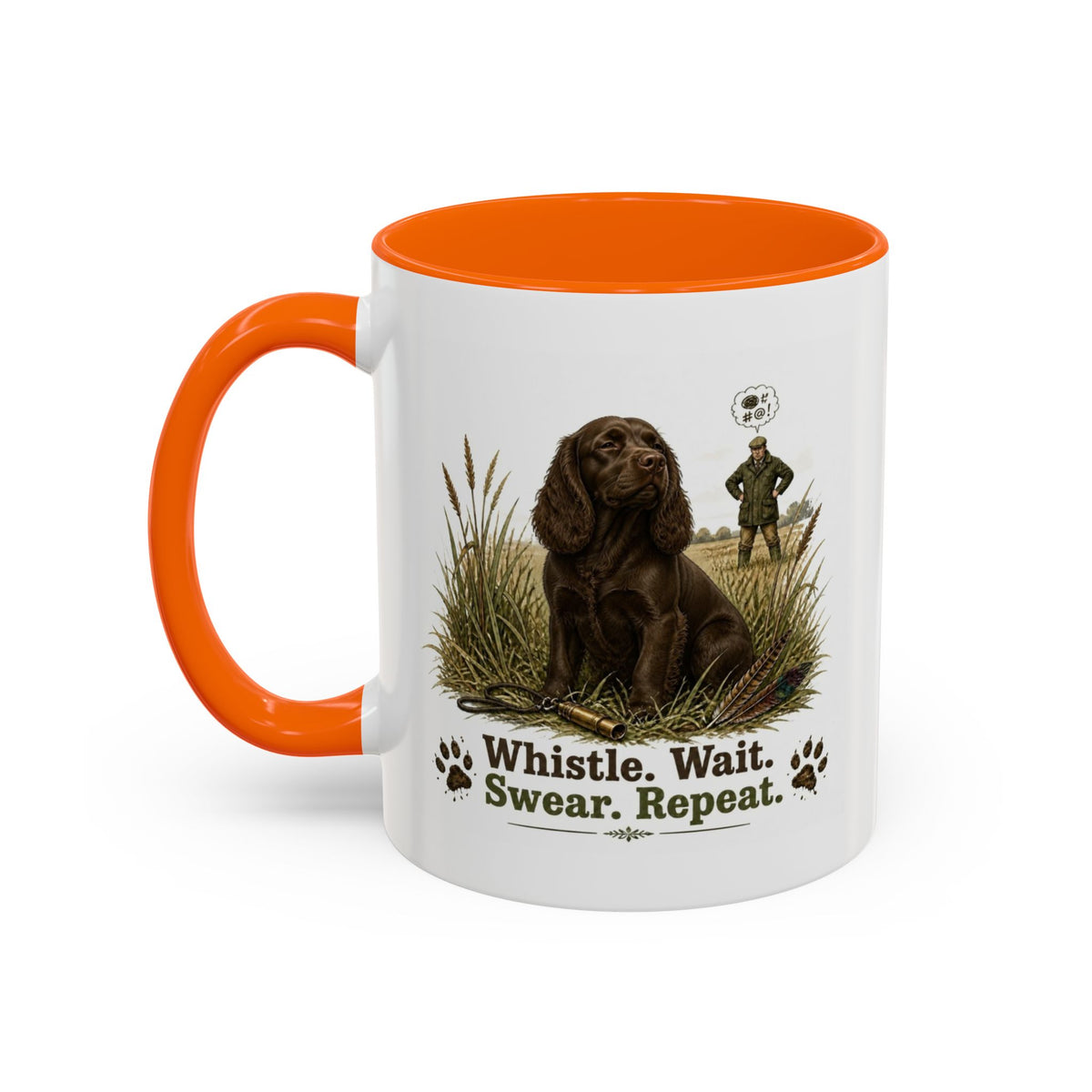 Funny Chocolate Cocker Spaniel Mug - Whistle. Wait. Swear. Repeat. Working Gun Dog Gift, Dog Training Mug, 11oz