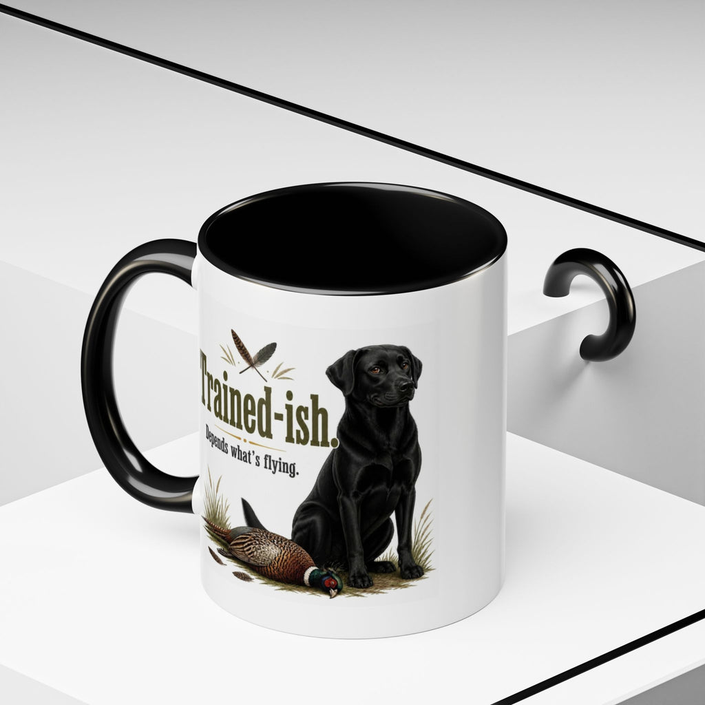 Funny Black Labrador Mug - Trained-ish Depends What's Flying, Working Gun Dog Gift, Pheasant Shooting Mug, 11oz