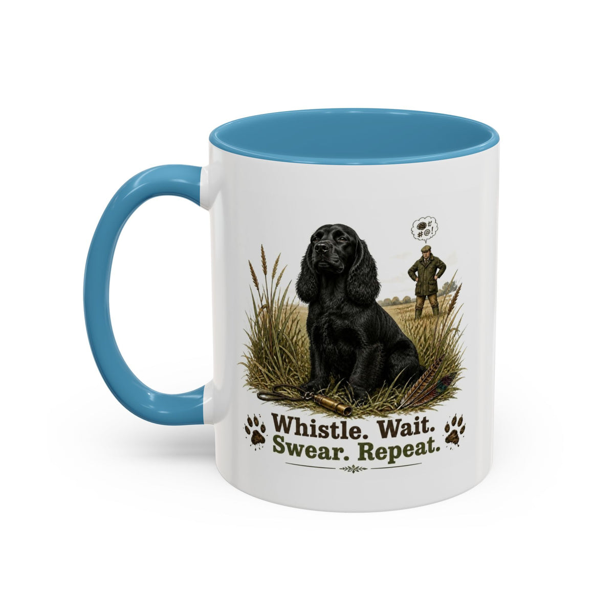 Funny Black Cocker Spaniel Mug - Whistle. Wait. Swear. Repeat. Working Gun Dog Gift, Dog Training Mug, 11oz