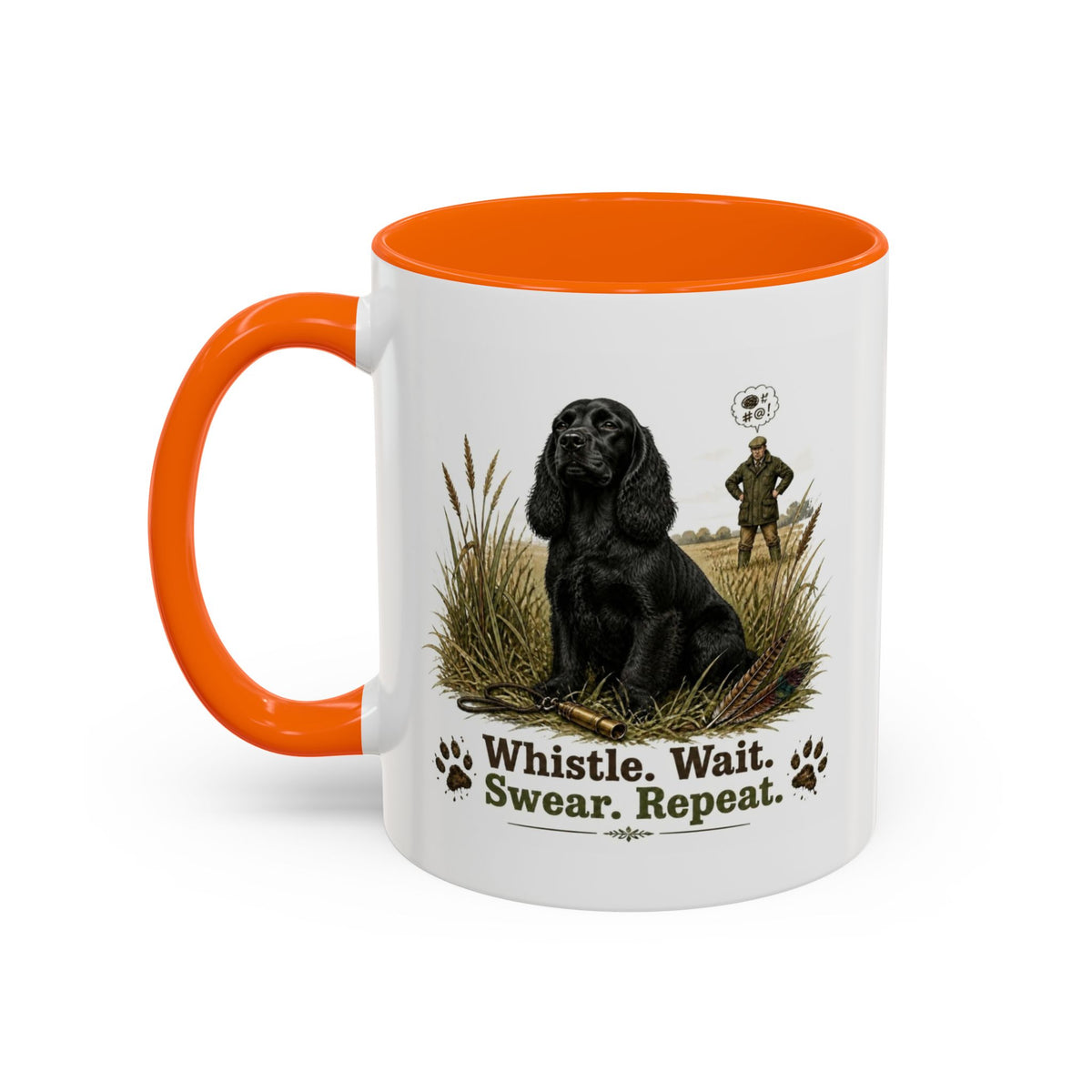 Funny Black Cocker Spaniel Mug - Whistle. Wait. Swear. Repeat. Working Gun Dog Gift, Dog Training Mug, 11oz