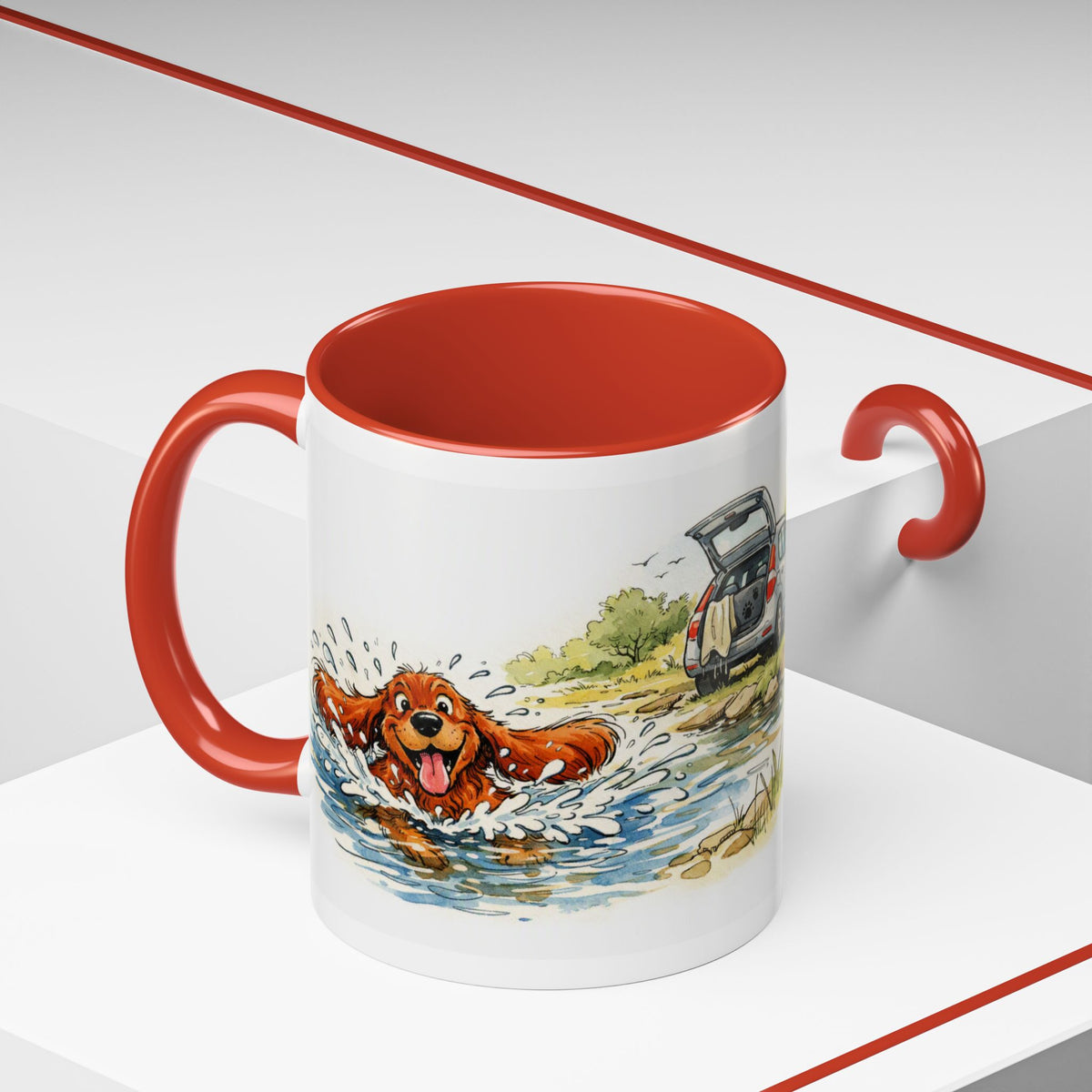 Funny red cocker spaniel mug, wet spaniel and car – view 9
