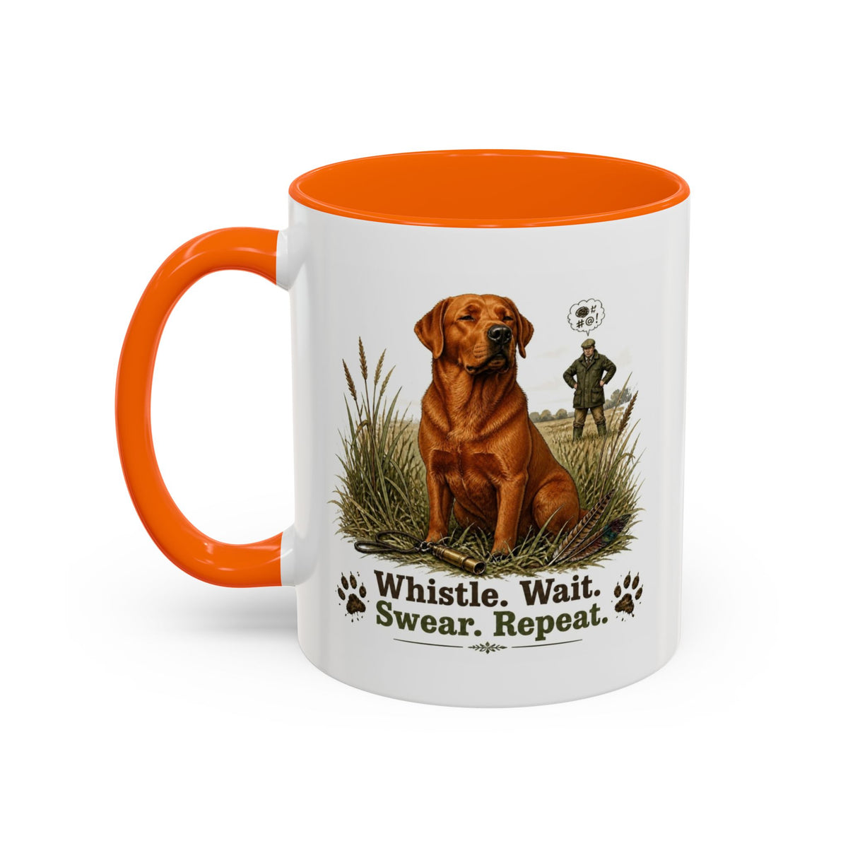 Funny Fox Red Labrador Mug - Whistle. Wait. Swear. Repeat. Working Gun Dog Gift, Dog Training Mug, 11oz