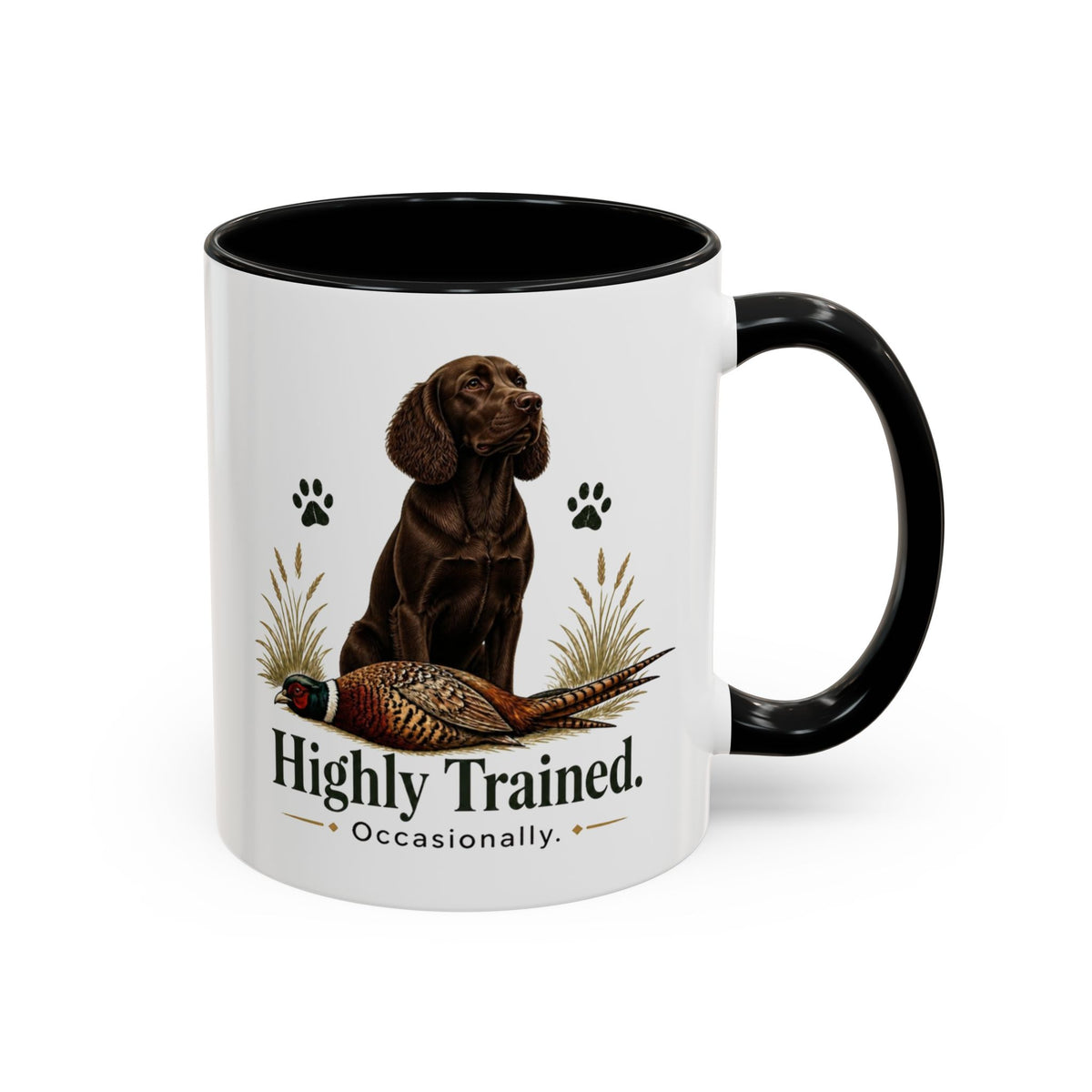 Funny Chocolate Cocker Spaniel Mug - Highly Trained Occasionally, Gundog Owner Gift, Shooting Dog Lover Coffee Mug, 11oz