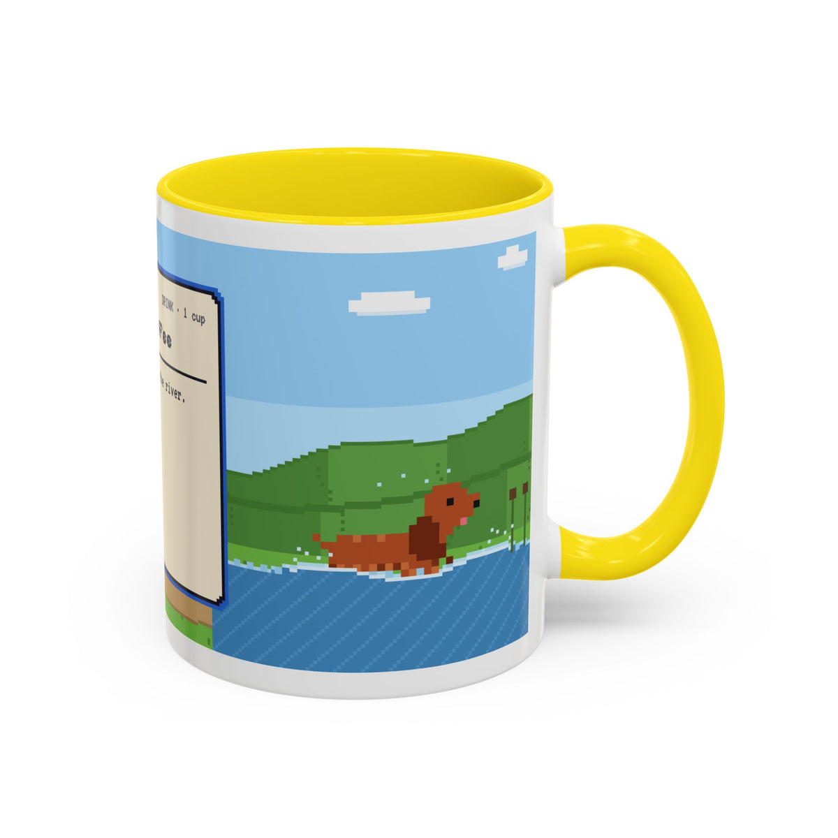 Spaniel Coffee pixel art mug with spaniel paddling in water – view 20