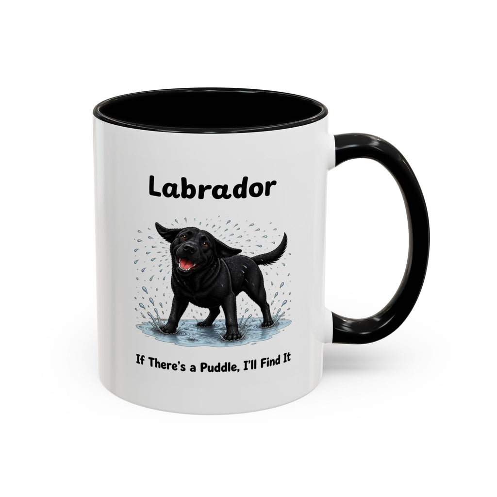 Personalised Black Labrador Mug - If There's a Puddle, I'll Find It - Custom Dog Name, Funny Wet Dog Gift, 11oz