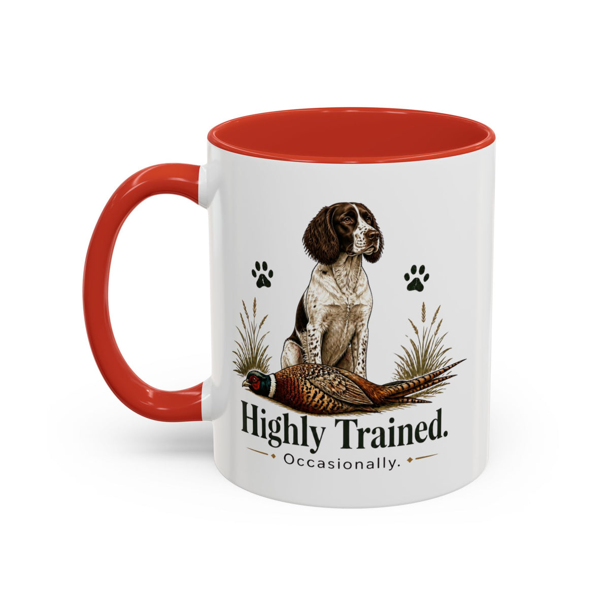Funny Liver and White Springer Spaniel Mug - Highly Trained Occasionally, Gundog Owner Gift, Shooting Dog Lover Coffee Mug, 11oz