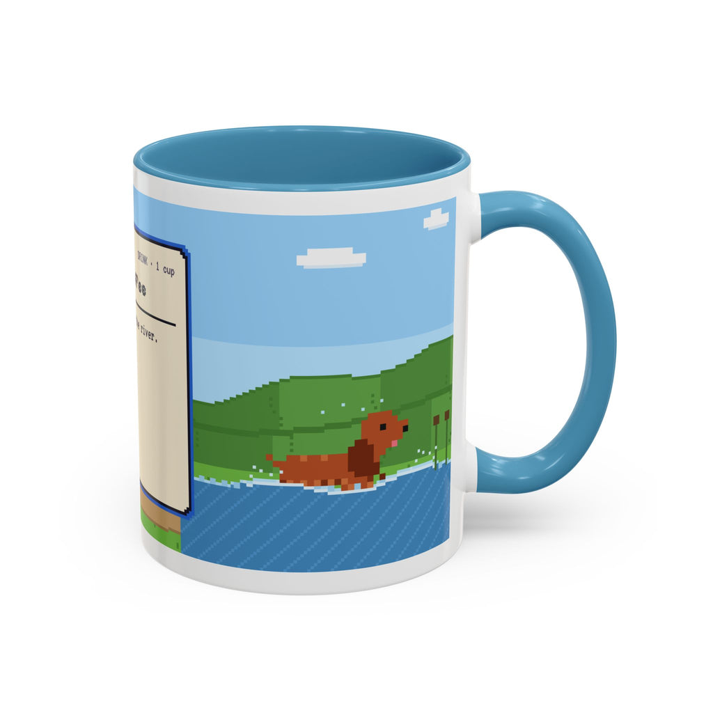 Spaniel Coffee pixel art mug with spaniel paddling in water – view 5