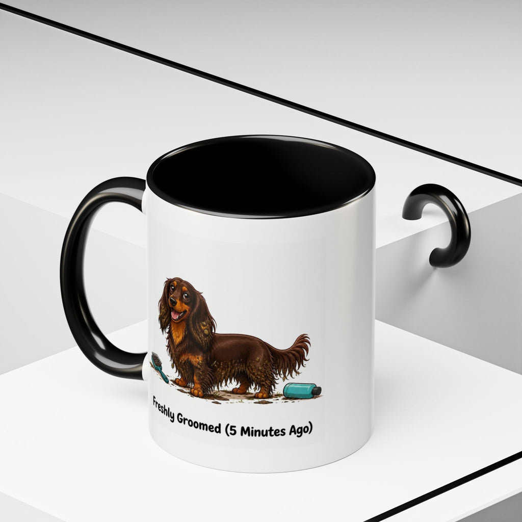 Freshly Groomed Mug - Mini Long Haired Dachshund - Chocolate & Tan