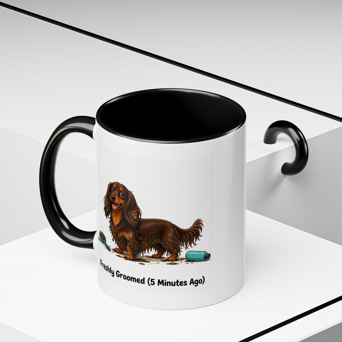 Freshly Groomed Mug - Mini Long Haired Dachshund - Chocolate & Tan