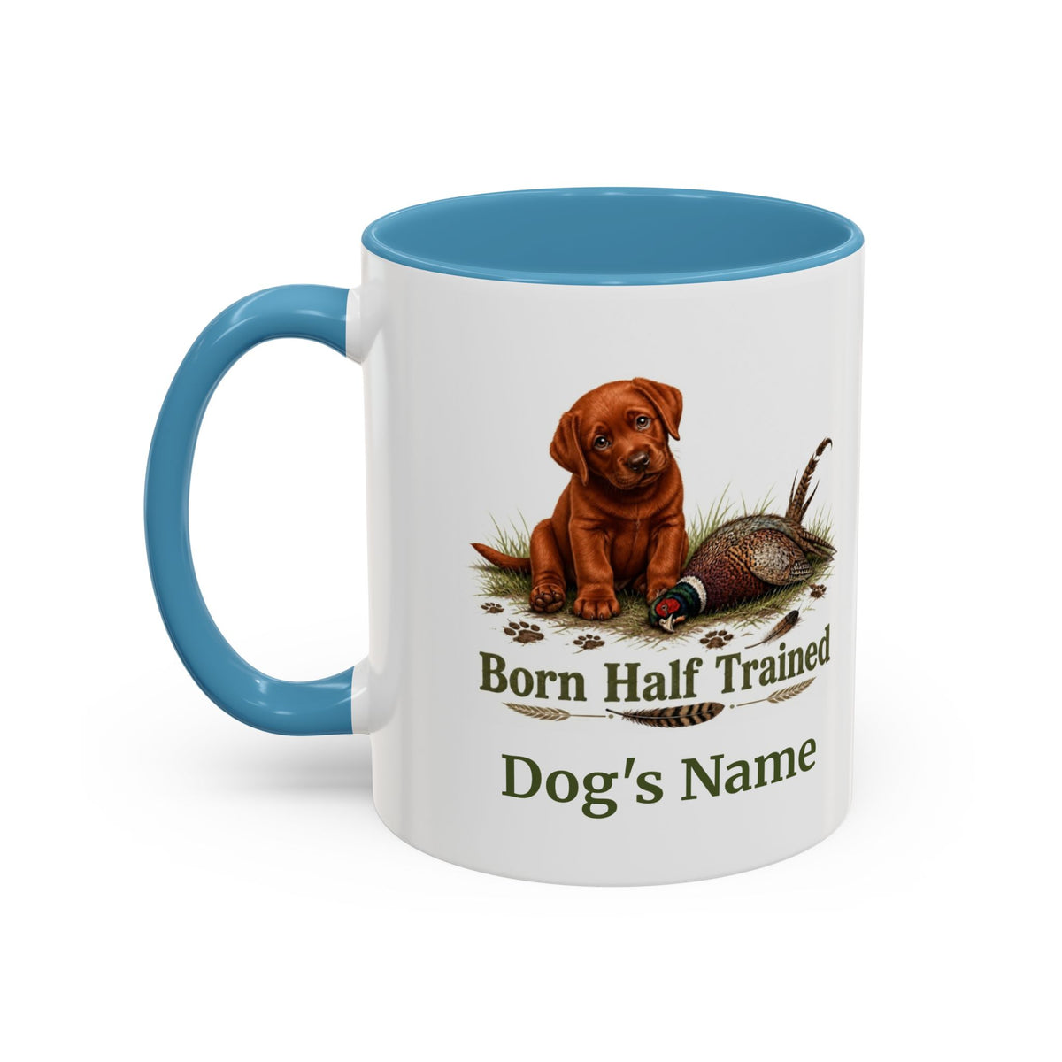 Personalised Fox Red Labrador Puppy Mug - Born Half Trained - Custom Dog Name, Pheasant Gun Dog Gift, 11oz