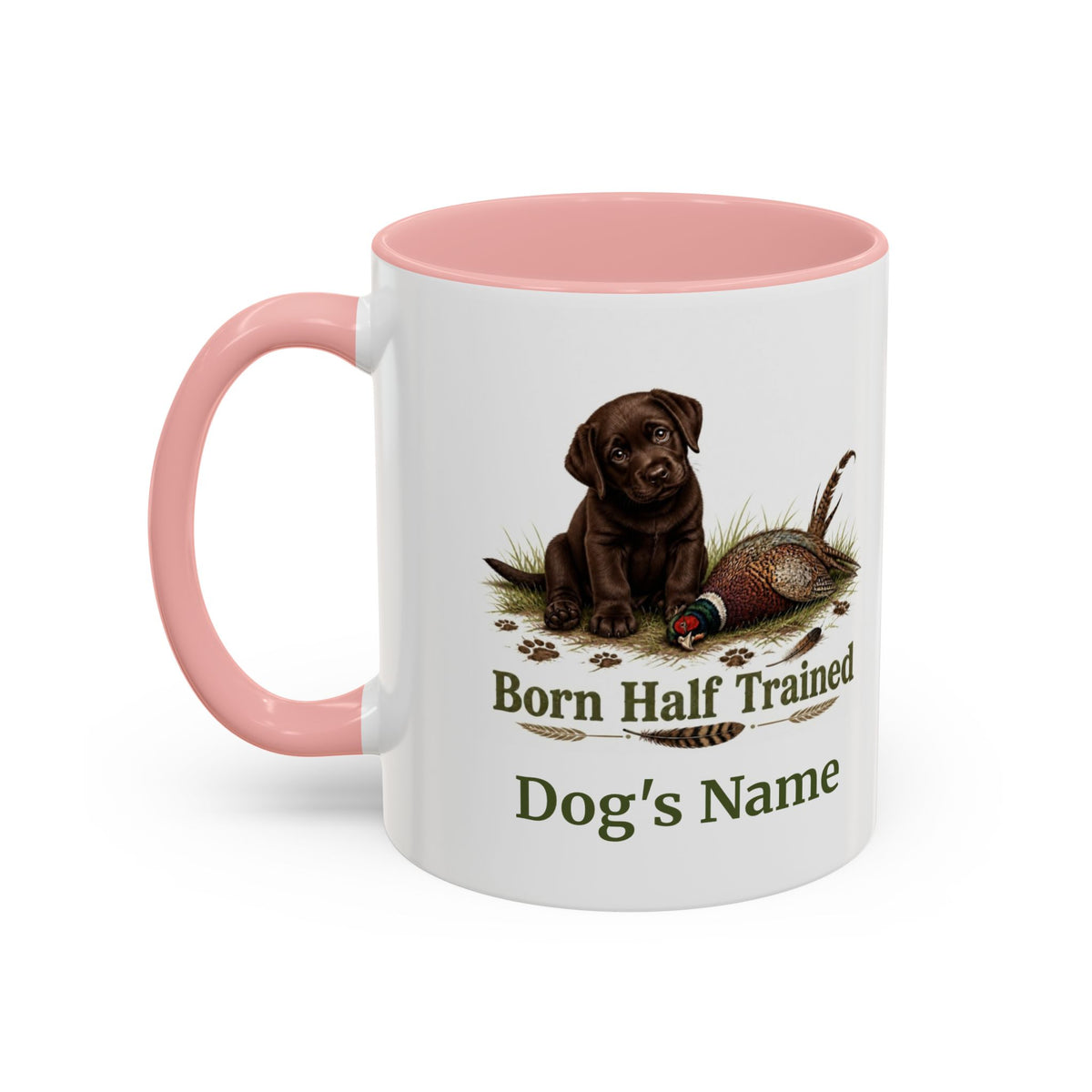 Personalised Chocolate Labrador Puppy Mug - Born Half Trained - Custom Dog Name, Pheasant Gun Dog Gift, 11oz