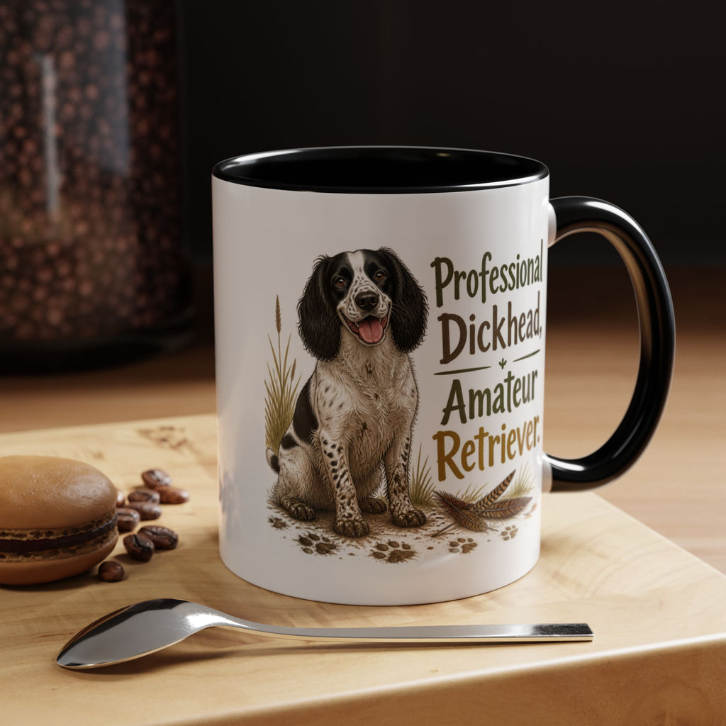 Funny Black and White Springer Spaniel Mug - Professional Dickhead, Amateur Retriever, Working Gun Dog Gift, Pheasant Shooting Mug, 11oz