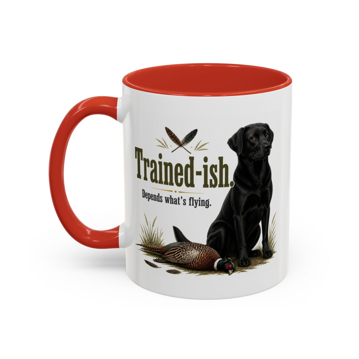 Funny Black Labrador Mug - Trained-ish Depends What's Flying, Working Gun Dog Gift, Pheasant Shooting Mug, 11oz