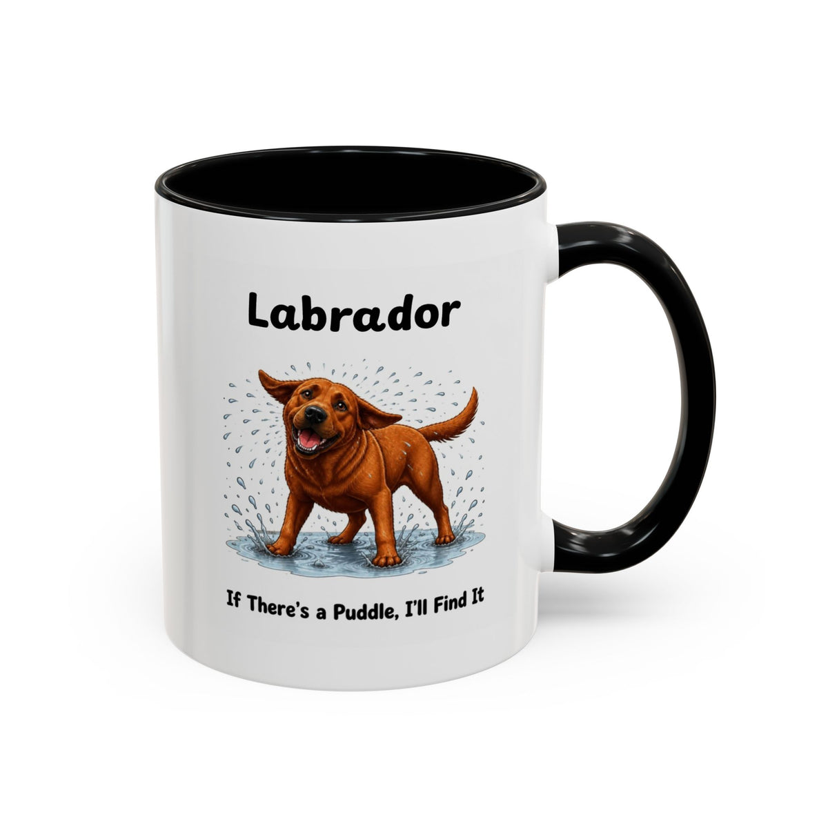 Personalised Fox Red Labrador Mug - If There's a Puddle, I'll Find It - Custom Dog Name, Funny Wet Dog Gift, 11oz