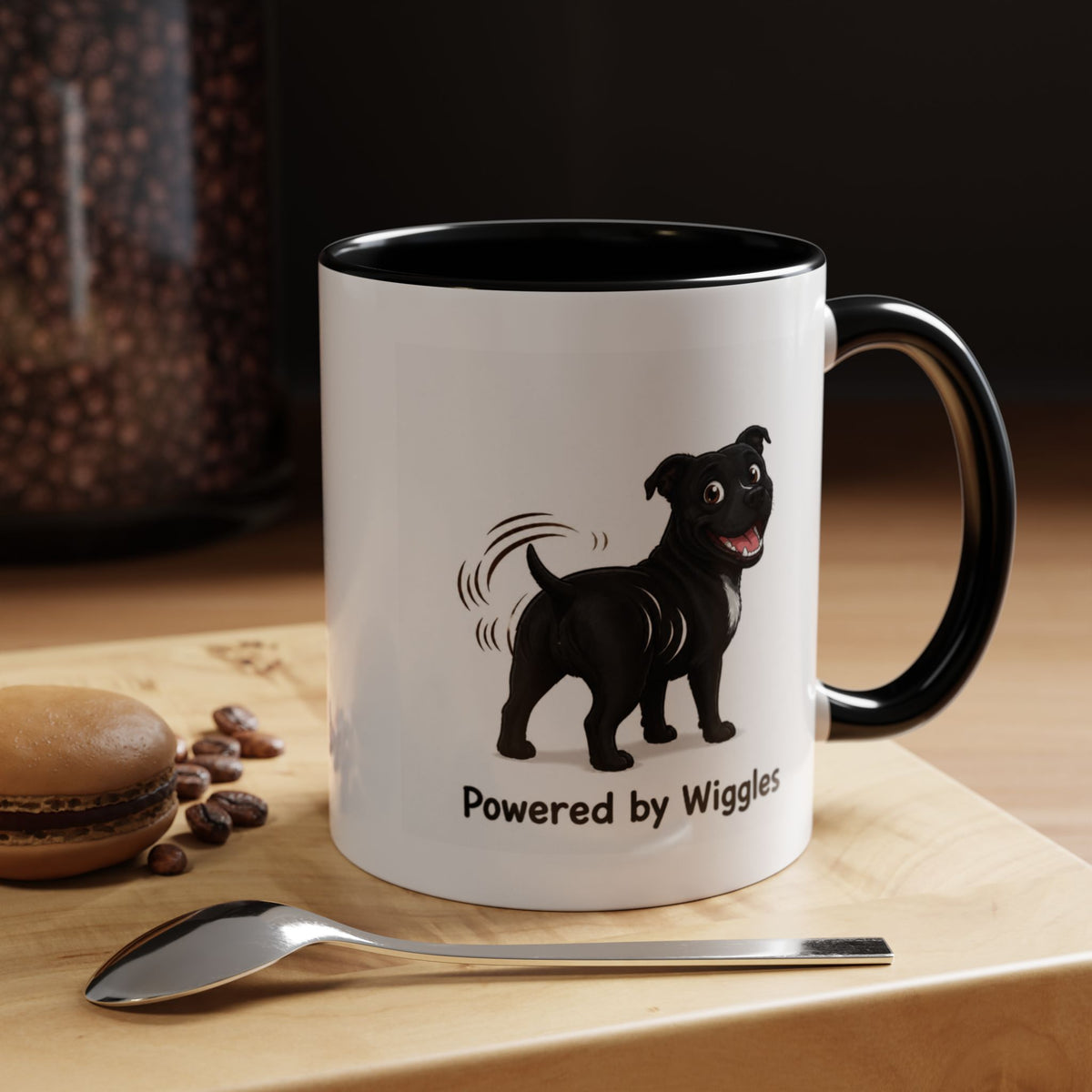 Powered by Wiggles Mug - Staffordshire Bull Terrier - Black