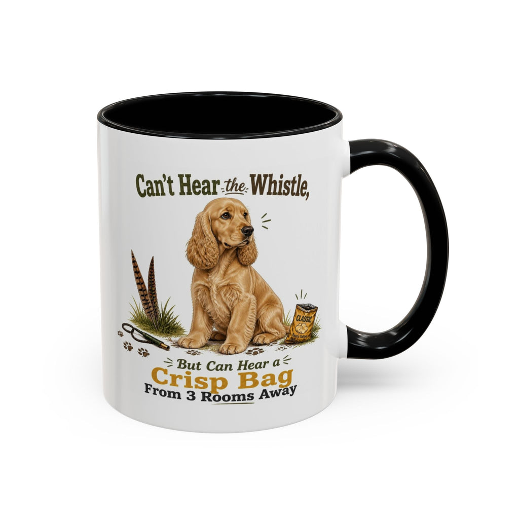 Funny Golden Cocker Spaniel Mug - Can't Hear the Whistle But Can Hear a Crisp Bag, Working Gun Dog Gift, Greedy Dog Mug, 11oz