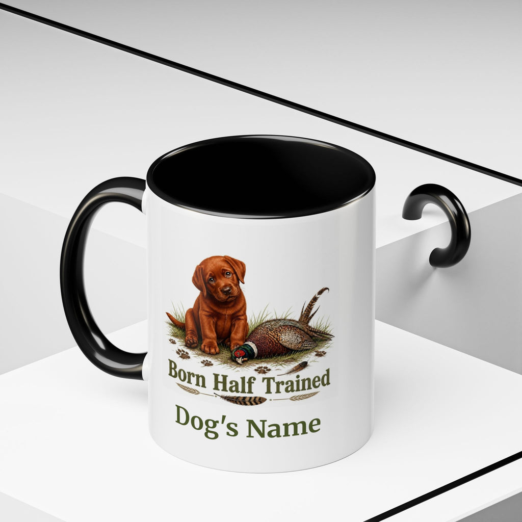 Personalised Fox Red Labrador Puppy Mug - Born Half Trained - Custom Dog Name, Pheasant Gun Dog Gift, 11oz