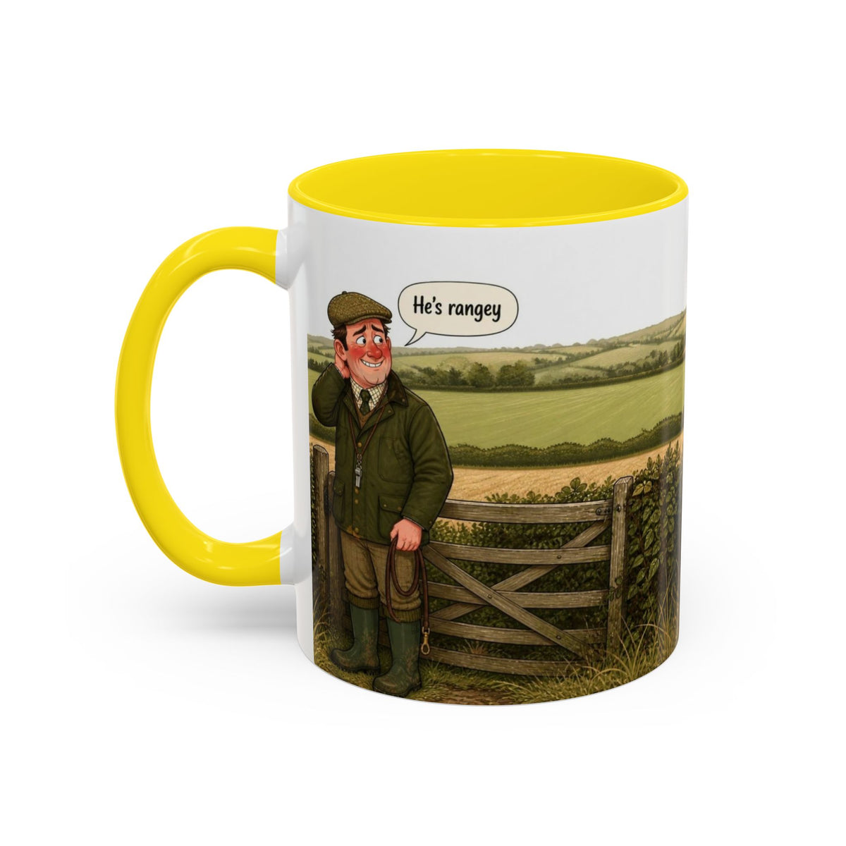 Funny Black Labrador Mug - He's Rangey, Working Gun Dog Gift, Dog Recall Mug, 11oz