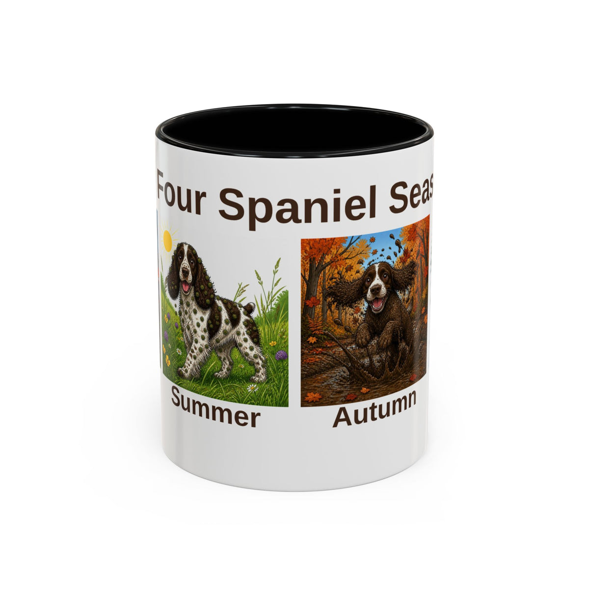Four Spaniel Seasons Mug - Springer Spaniel - Liver & White